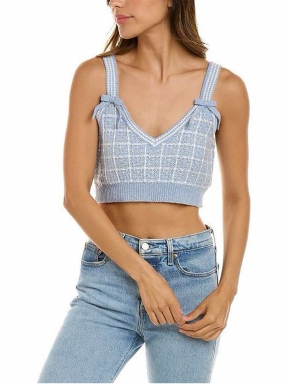 Loveshackfancy Womens La Flore Sparkle Tilien Wool-Blend Bralette, Blue Size Xs